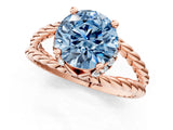 Rose gold Fancy Blue Round  Halo Twisted Band Four-Prong Ring_33