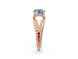 Rose gold Fancy Blue Round  Halo Twisted Band Four-Prong Ring_34
