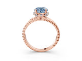 Rose gold Fancy Blue Round  Halo Twisted Band Four-Prong Ring_35
