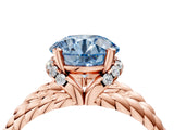 Rose gold Fancy Blue Round  Halo Twisted Band Four-Prong Ring_36