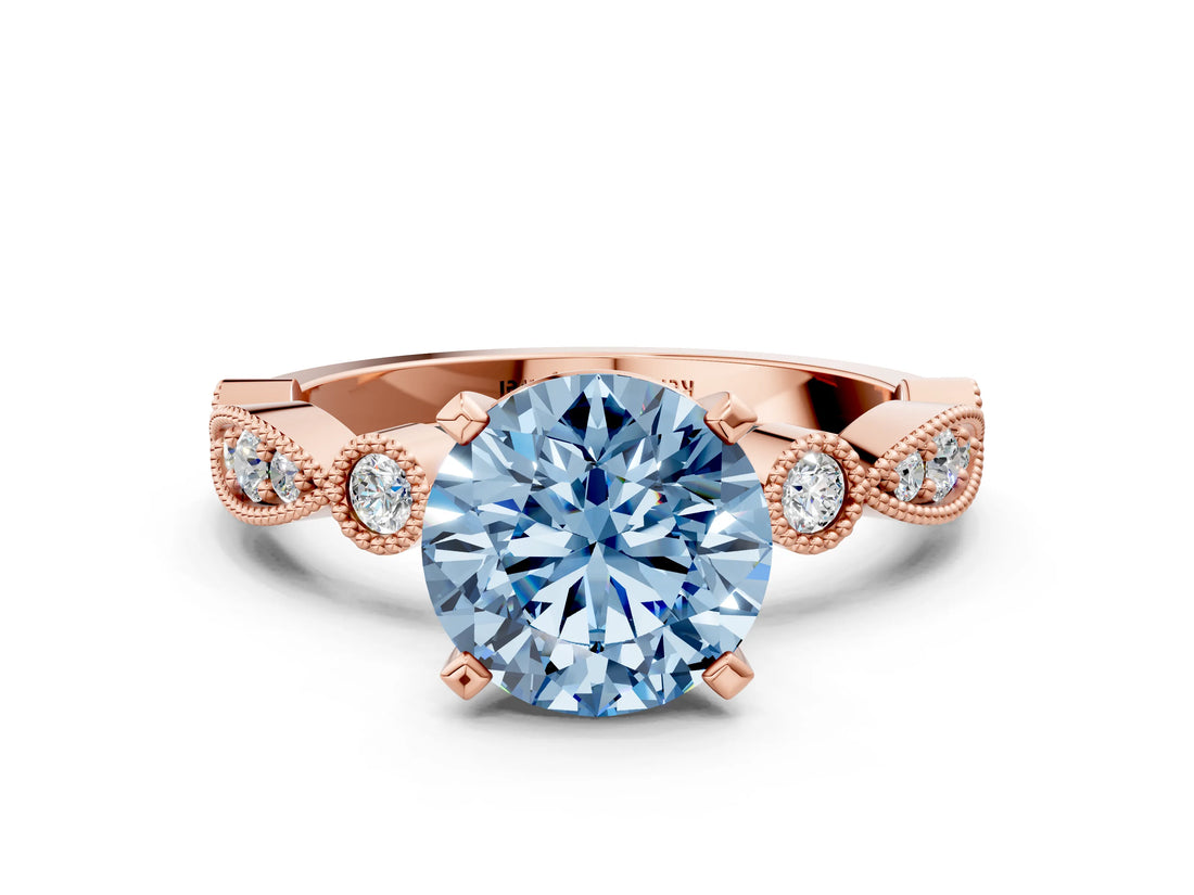 Rose gold Fancy Blue Round  Milgrain Bezel Diamond Engagement Ring with Solitaire Prong Setting_137