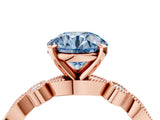 Rose gold Fancy Blue Round  Milgrain Bezel Diamond Engagement Ring with Solitaire Prong Setting_141