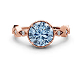 Rose gold Fancy Blue Round  Milgrain Marquise Diamond Twist Band Ring_58