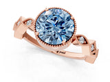 Rose gold Fancy Blue Round  Milgrain Marquise Diamond Twist Band Ring_59