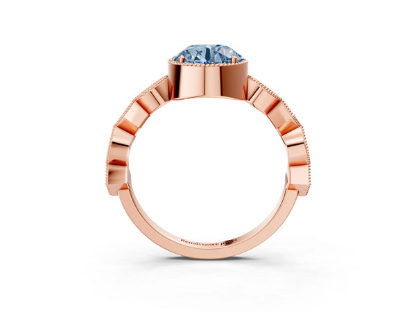 Rose gold Fancy Blue Round  Milgrain Marquise Diamond Twist Band Ring