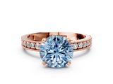 Rose gold Fancy Blue Round  Milgrain Pave Diamond Engagement Ring with Four-Prong Setting_130
