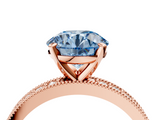 Rose gold Fancy Blue Round  Milgrain Pave Diamond Engagement Ring with Four-Prong Setting_134