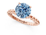 Rose gold Fancy Blue Round  Solitaire Beaded Band Prong Setting Ring 1