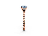 Rose gold Fancy Blue Round  Solitaire Beaded Band Prong Setting Ring 2