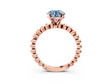 Rose gold Fancy Blue Round  Solitaire Beaded Band Prong Setting Ring 3