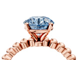 Rose gold Fancy Blue Round  Solitaire Beaded Band Prong Setting Ring 4