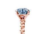Rose gold Fancy Blue Round  Solitaire Beaded Band Prong Setting Ring 5