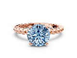 Rose gold Fancy Blue Round  Solitaire Beaded Band Prong Setting Ring