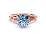 Rose gold Fancy Blue Round  Solitaire Beaded Band Six-Prong Setting