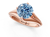 Rose gold Fancy Blue Round  Solitaire Beaded Band Six-Prong Setting_1