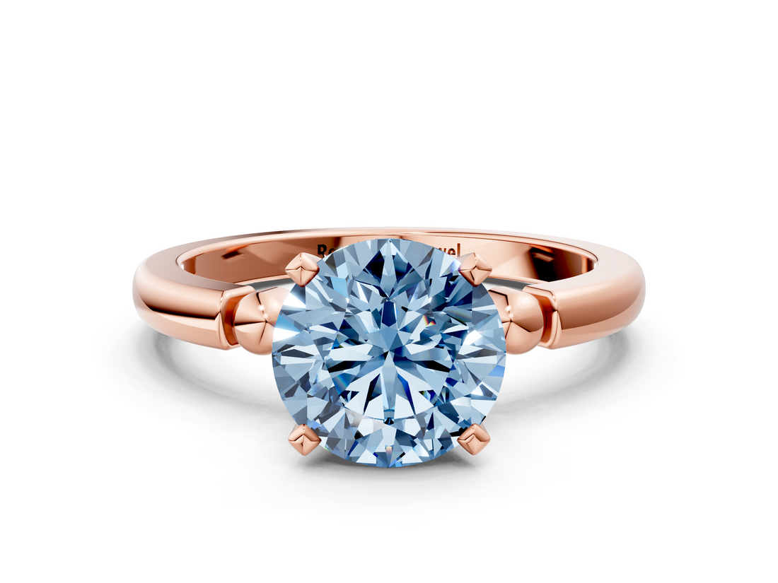 Rose gold Fancy Blue Round  Solitaire Beaded Band with Four-Prong Setting_64