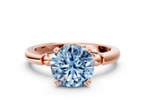 Rose gold Fancy Blue Round  Solitaire Beaded Band with Four-Prong Setting_64