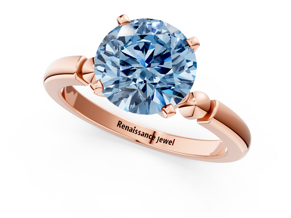 Rose gold Fancy Blue Round  Solitaire Beaded Band with Four-Prong Setting