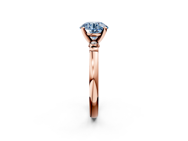 Rose gold Fancy Blue Round  Solitaire Beaded Band with Four-Prong Setting