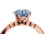 Rose gold Fancy Blue Round  Solitaire Beaded Band with Four-Prong Setting_68