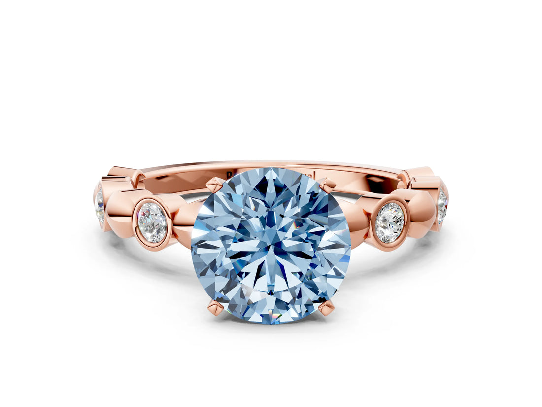 Rose gold Fancy Blue Round  Solitaire Bezel-Set Diamond Ring with Beaded Band and Four-Prong Setting_32