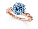 Rose gold Fancy Blue Round  Solitaire Bezel-Set Diamond Ring with Beaded Band and Four-Prong Setting_33