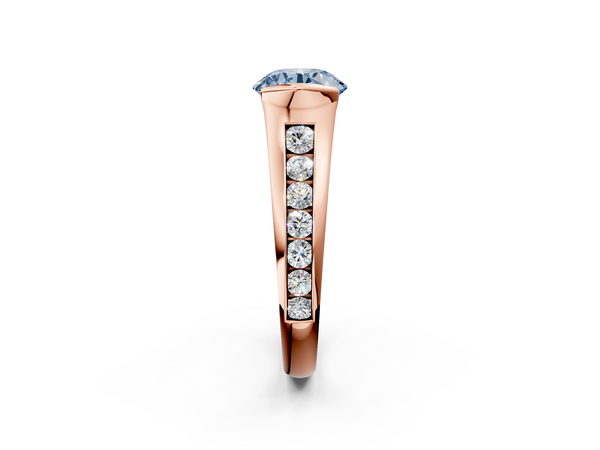 Rose gold Fancy Blue Round  Solitaire Bezel-Set Diamond Ring with Channel-Set Band