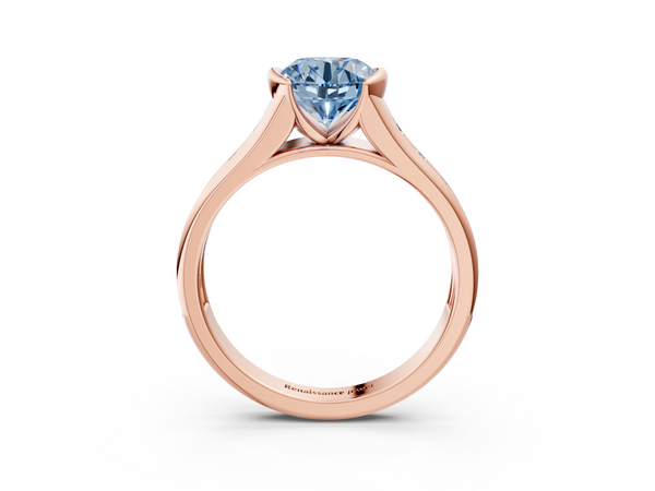 Rose gold Fancy Blue Round  Solitaire Bezel-Set Diamond Ring with Channel-Set Band