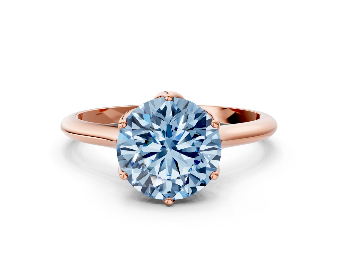 Rose gold Fancy Blue Round  Solitaire Cathedral Diamond Ring with Six-Prong Setting_17