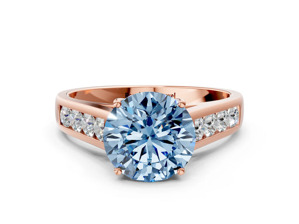 Rose gold Fancy Blue Round  Solitaire Channel-Set Diamond Engagement Ring with Four-Prong Setting