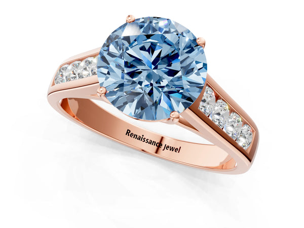 Rose gold Fancy Blue Round  Solitaire Channel-Set Diamond Engagement Ring with Four-Prong Setting