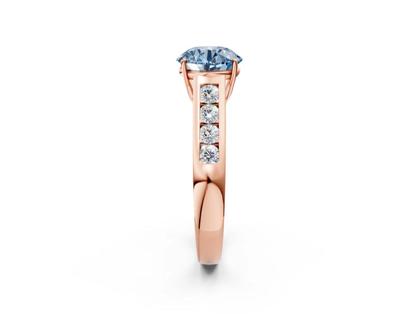 Rose gold Fancy Blue Round  Solitaire Channel-Set Diamond Engagement Ring with Four-Prong Setting