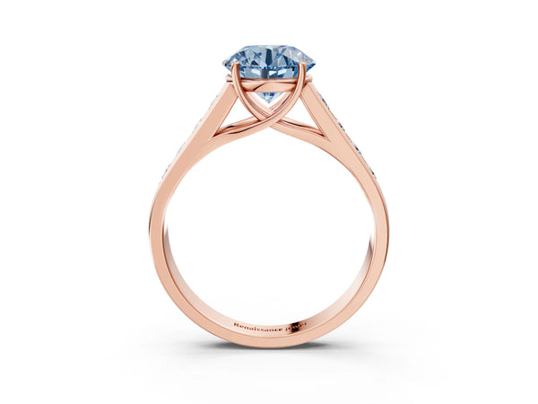 Rose gold Fancy Blue Round  Solitaire Channel-Set Diamond Engagement Ring with Four-Prong Setting