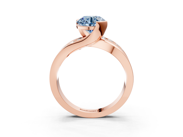 Rose gold Fancy Blue Round  Solitaire Channel-Set Split Shank Ring with Tension Prong Setting