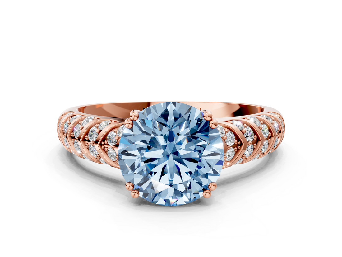 Rose gold Fancy Blue Round  Solitaire Chevron Pave Diamond Engagement Ring with Six-Prong Setting_3