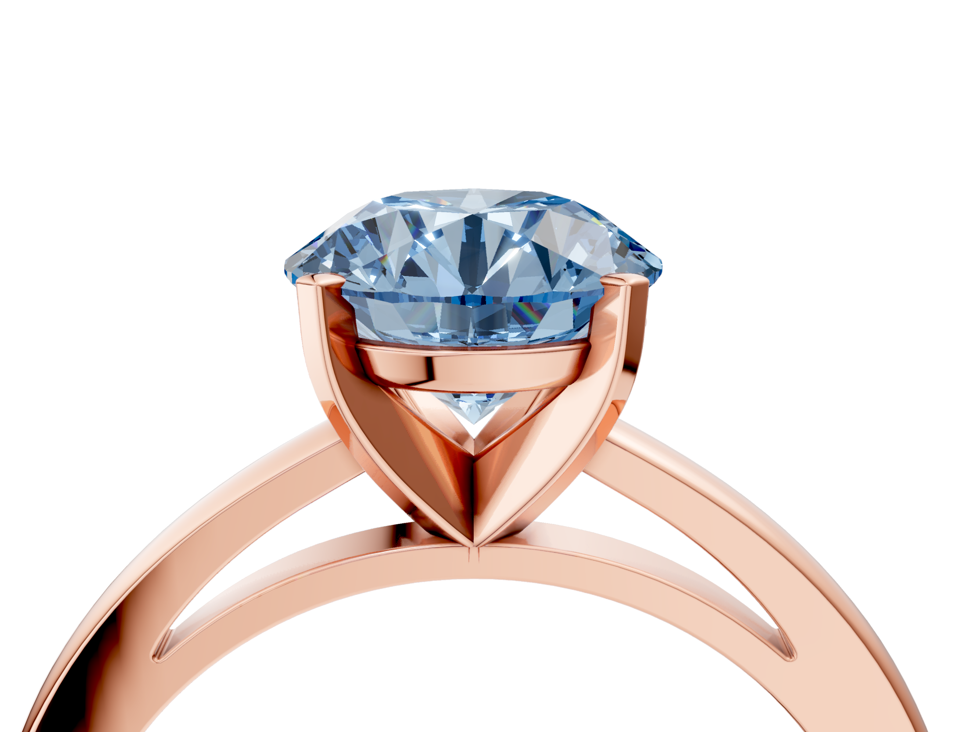 Rose gold Fancy Blue Round  Solitaire Diamond Engagement Ring with Four-Prong Setting on a Classic Band_7