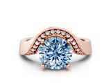 Rose gold Fancy Blue Round  Solitaire Diamond Engagement Ring with Pave Band and Four-Prong Setting 1