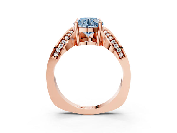 Rose Gold Round Bypass Solitaire Engagement Ring Setting for Fancy Blue Center with Pave Wave Band