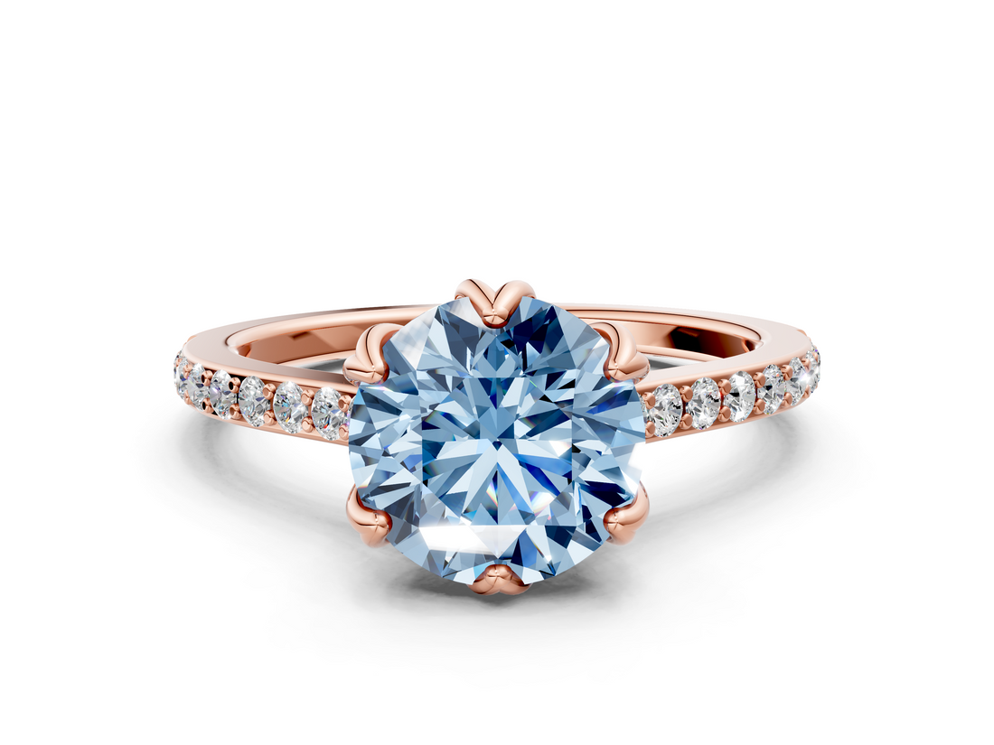 Rose gold Fancy Blue Round  Solitaire Diamond Engagement Ring with Pave Band and Six-Prong Setting_20