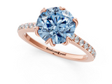 Rose gold Fancy Blue Round  Solitaire Diamond Engagement Ring with Pave Band and Six-Prong Setting_21