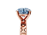 Rose gold Fancy Blue Round  Solitaire Diamond Engagement Ring with XO Engraved Band and Four-Prong Setting 5