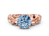 Rose gold Fancy Blue Round  Solitaire Diamond Leaf Vine Band with Prong Setting_28