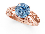Rose gold Fancy Blue Round  Solitaire Diamond Leaf Vine Band with Prong Setting_29