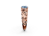 Rose gold Fancy Blue Round  Solitaire Diamond Leaf Vine Band with Prong Setting_30