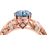 Rose gold Fancy Blue Round  Solitaire Diamond Leaf Vine Band with Prong Setting_32