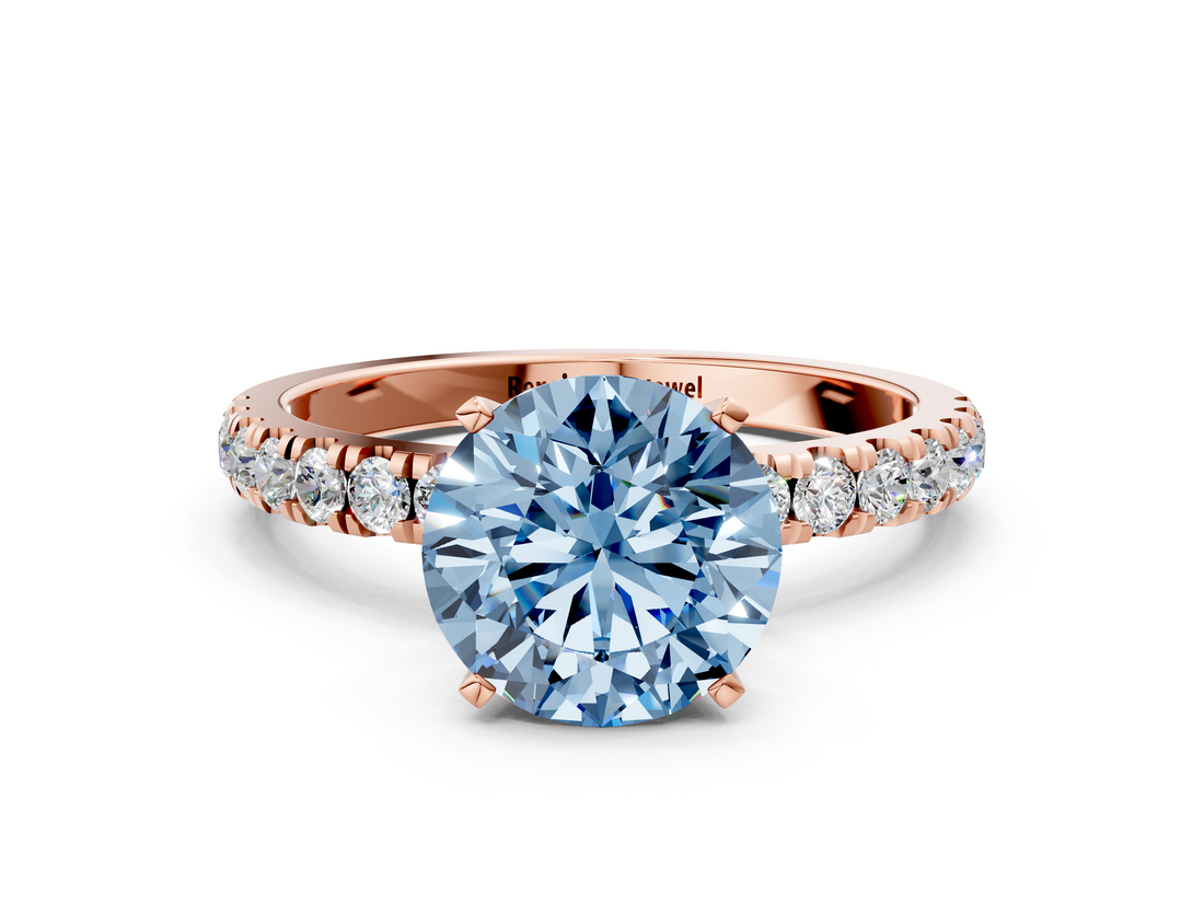 Rose gold Fancy Blue Round  Solitaire Diamond Pavé Band with Four-Prong Setting_28