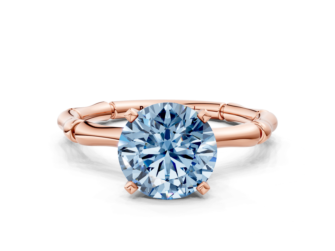 Rose gold Fancy Blue Round  Solitaire Diamond Ring with Bamboo Band and Four-Prong Setting_48