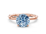 Rose gold Fancy Blue Round  Solitaire Diamond Ring with Bamboo Band and Four-Prong Setting_48