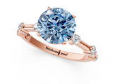 Rose gold Fancy Blue Round  Solitaire Diamond Ring with Bezel Set Side Stones and Prong Setting_4