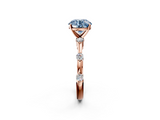 Rose gold Fancy Blue Round  Solitaire Diamond Ring with Bezel Set Side Stones and Prong Setting_5